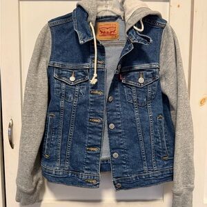 Levi's Blue Denim Jacket with Gray Hoodie